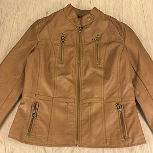 Lulus Faux Leather Cropped Jacket Bomber Women’s Size S Color Camel Casual Comfy
